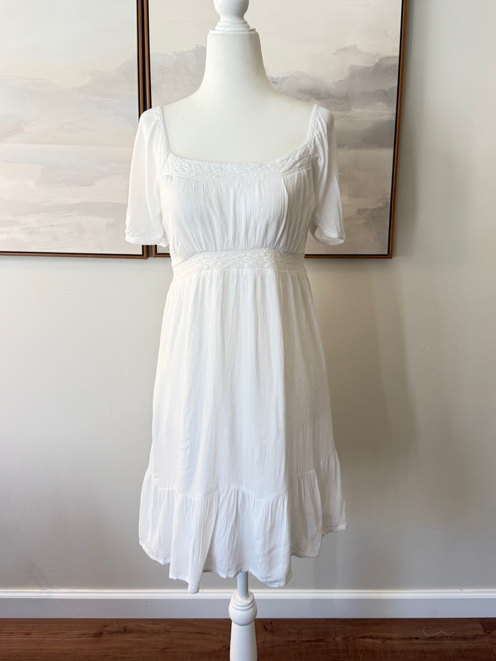 Hollister White Short Sleeve Square Neck Mini Dress